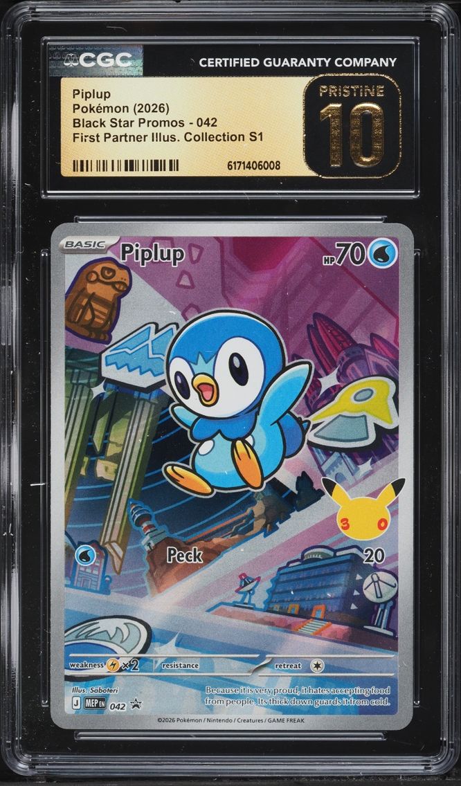 2026 Pokemon Mega Promo First Partner Illustration S1 Full Art Piplup #42 CGC 10 PRISTINE