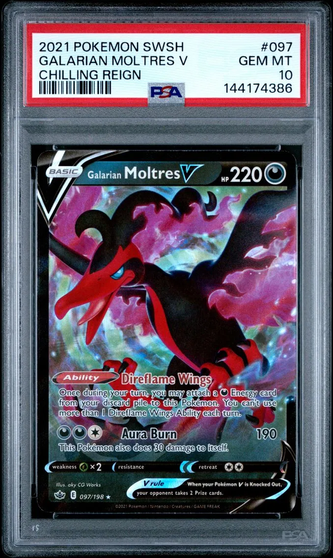 2021 #097 Galarian Moltres V PSA 10 Sword & Shield Chilling Reign Pokemon