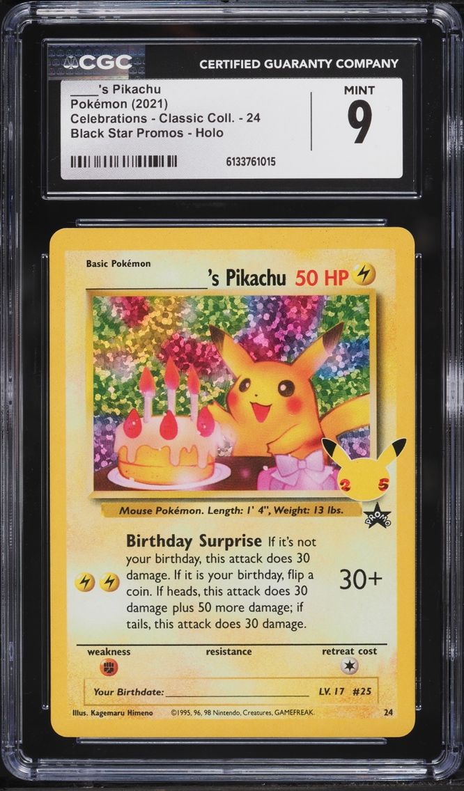 2021 Pokemon Sword & Shield Promo Celebrations Holo Birthday Pikachu #24 CGC 9 MINT
