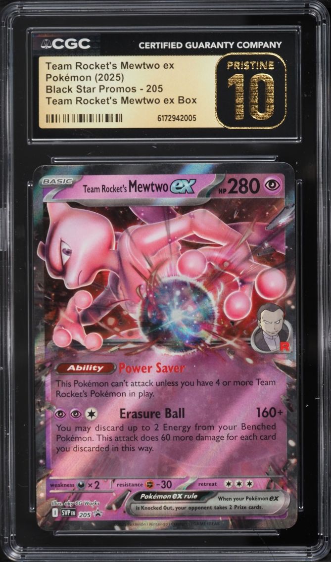 2025 Pokemon Scarlet & Violet Promo Holo Team Rocket's Mewtwo Ex #205 CGC 10 PRISTINE