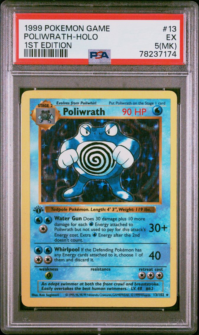 1999 #13 Poliwrath-Holo 1st Edition PSA 5 Game
