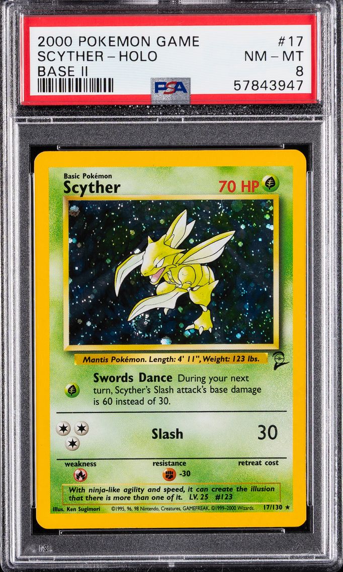 2000 #17 Scyther-Holo PSA 8 Game Base II Pokemon