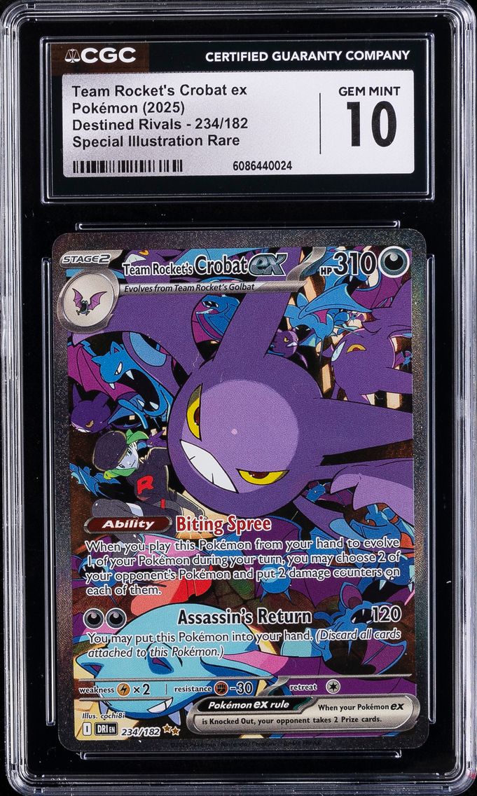 2025 #234 Team Rocket's Crobat EX CGC 10 Dri EN-Destined Rivals Pokemon
