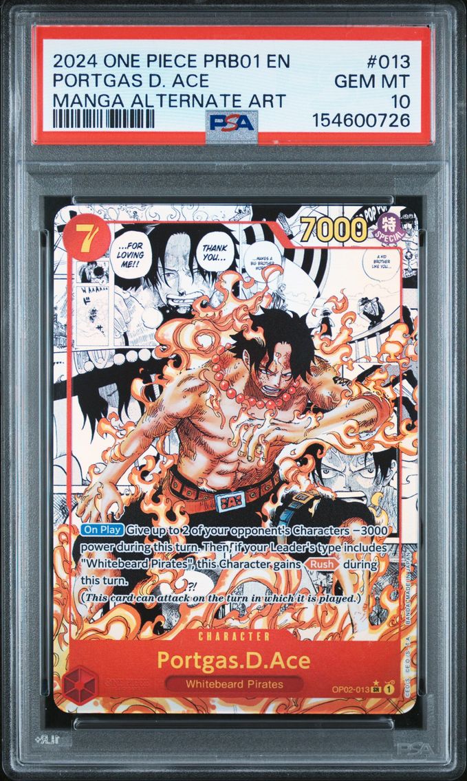 2024 #013 Portgas D. Ace PSA 10 PRB01-Premium Booster - Card the Best- One Piece