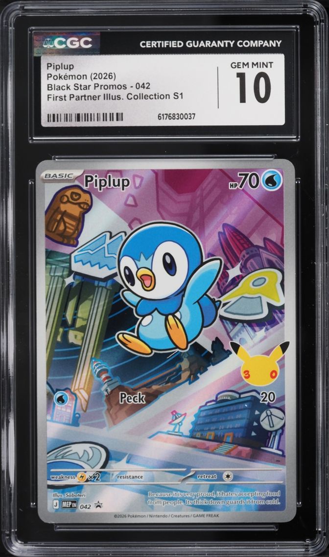 2026 Pokemon Mega Evolution Promo First Partner Illustration S1 Full Art Piplup #42 CGC 10 GEM