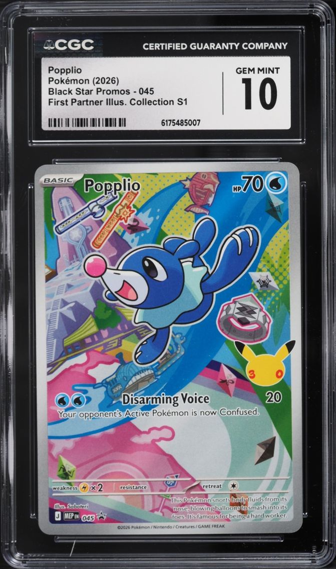 2026 Pokemon Mega Evolution Promo First Partner Illustration Full Art Popplio #45 CGC 10 GEM