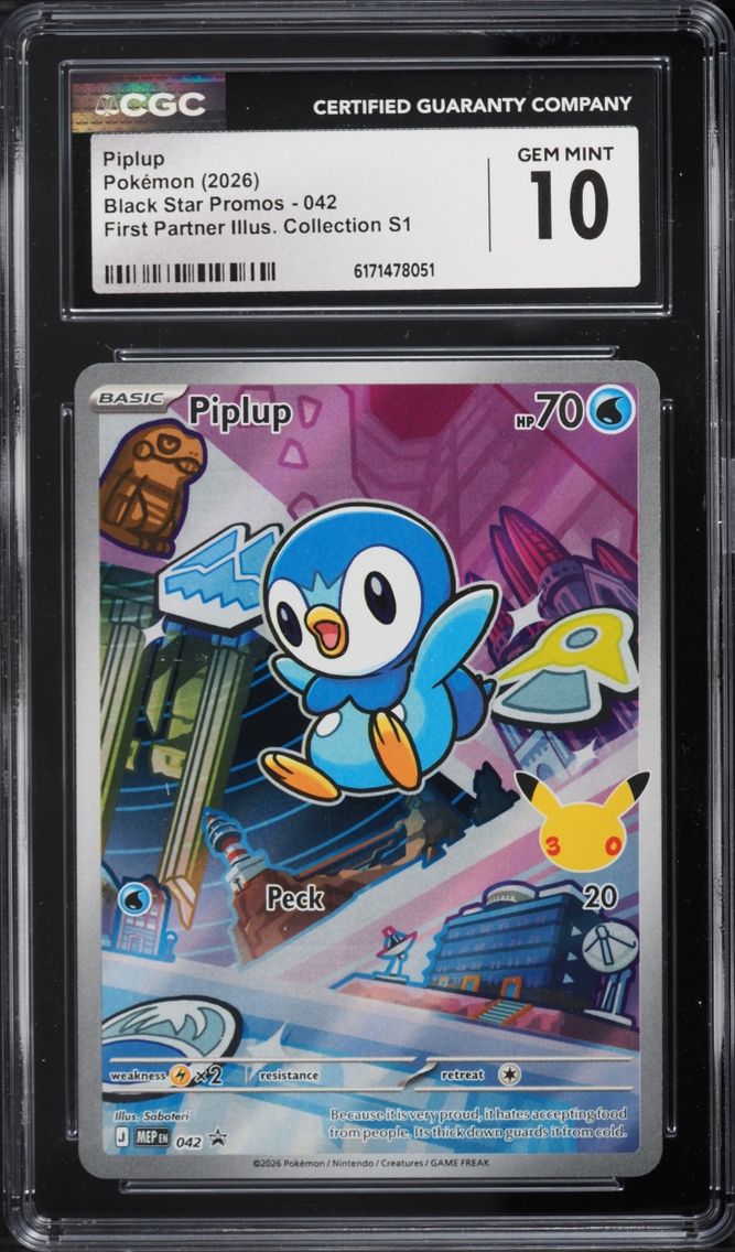 2026 Pokemon Mega Evolution Promo First Partner Illustration S1 Full Art Piplup #42 CGC 10 GEM