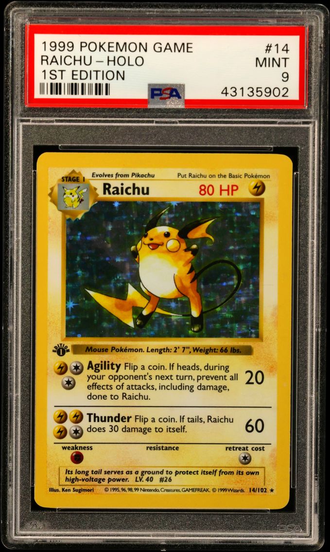 1999 #14 Raichu-Holo 1st Edition PSA 9 Game