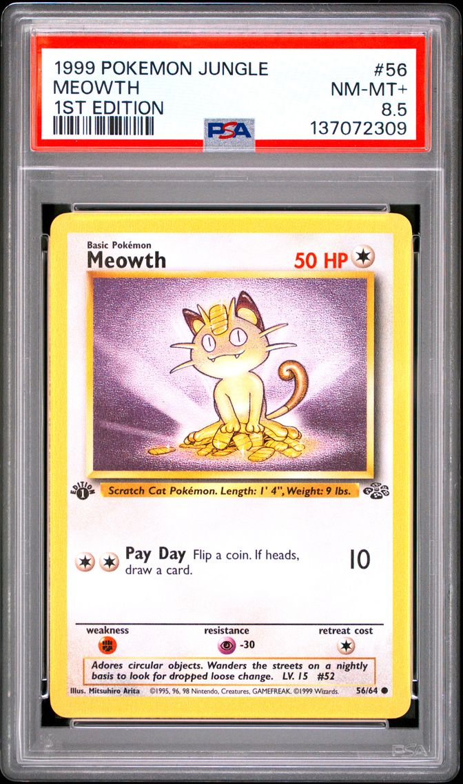 1999 #56 Meowth 1st Edition PSA 8.5 Jungle