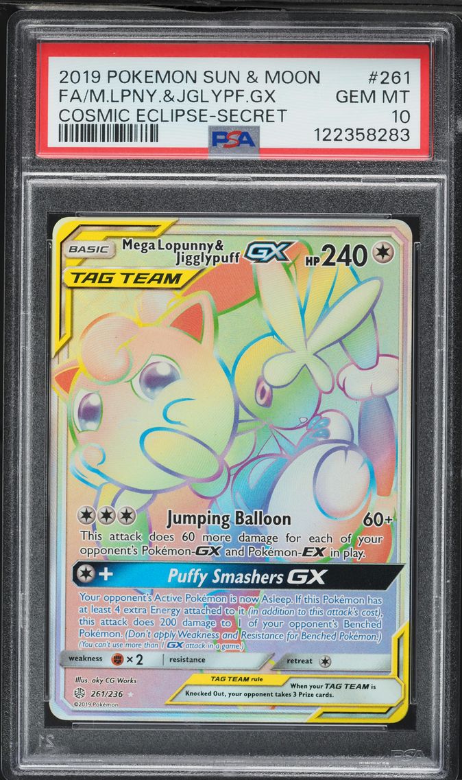 2019 #261 Full Art/Mega-Lopunny & Jigglypuff GX PSA 10 Sun & Moon Cosmic Eclipse Pokemon