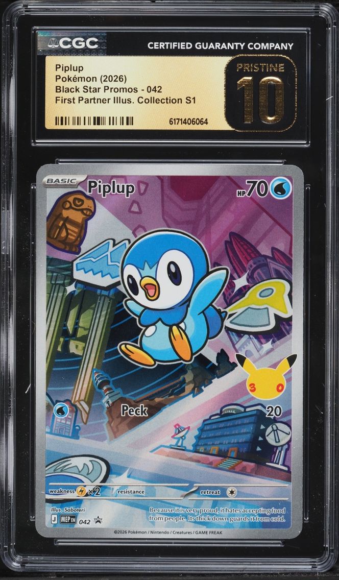 2026 Pokemon Mega Promo First Partner Illustration S1 Full Art Piplup #42 CGC 10 PRISTINE