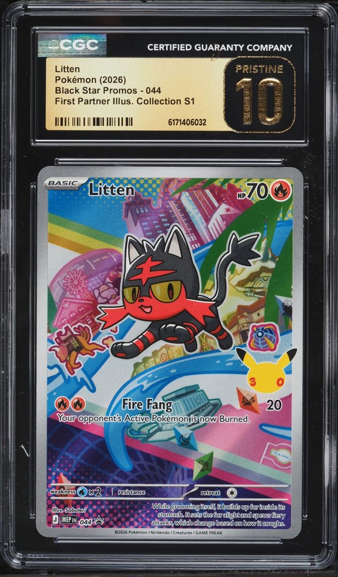 2026 Pokemon Mega Promo First Partner Illustration S1 Full Art Litten #44 CGC 10 PRISTINE
