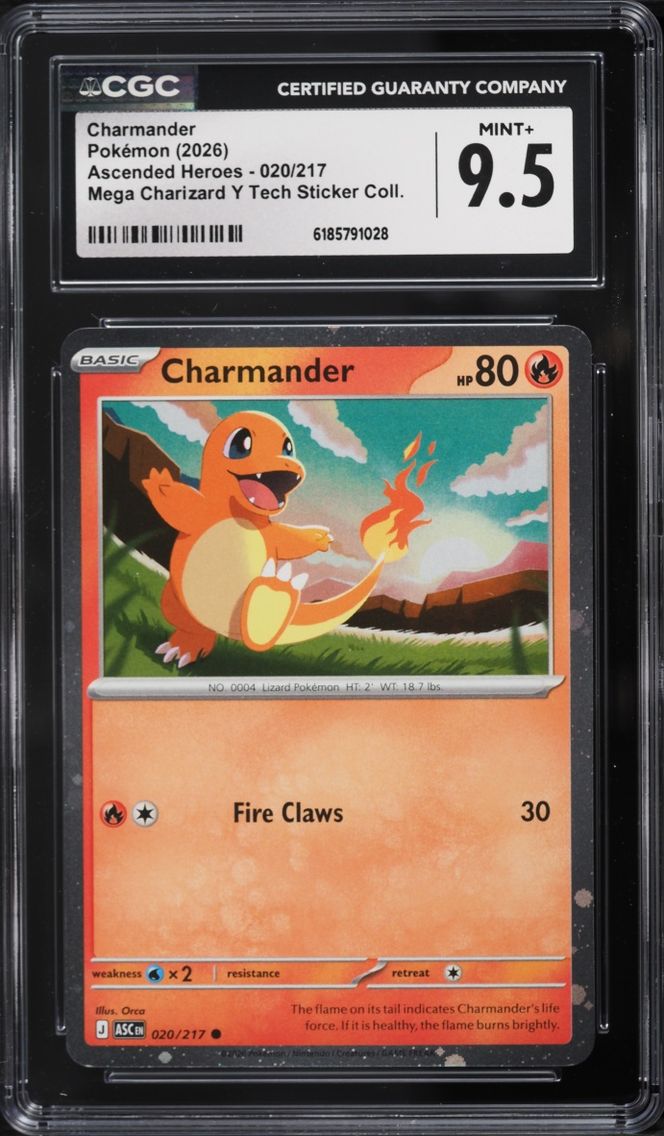 2026 #20 Charmander CGC 9.5 Pokemon Mega Evolution Ascended Heroes Tech Sticker Holo