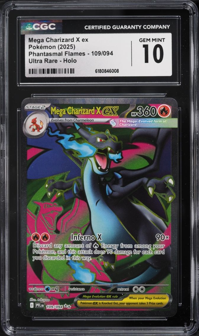 2025 Pokemon Mega Evolution Phantasmal Flames Full Art Mega Charizard X Ex #109 CGC 10 GEM MINT