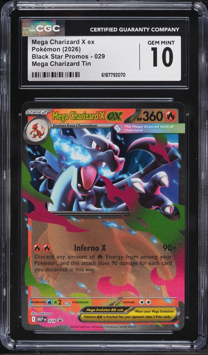 2026 #29 Mega Charizard X EX CGC 10 Pokemon Mega Evolution Black Star Promo Tin