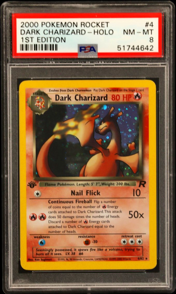 2000 #4 Dark Charizard-Holo 1st Edition PSA 8 Rocket