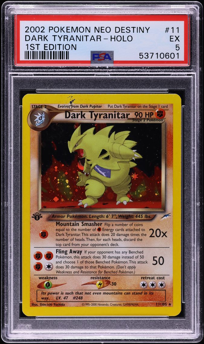 2002 #11 NEO DESTINY 1ST EDITION HOLO DARK TYRANITAR PSA 5 POKEMON