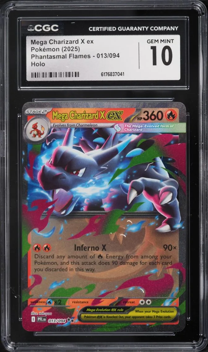 2025 Pokemon Mega Evolution Phantasmal Flames Holo Mega Charizard X Ex #13 CGC 10 GEM MINT