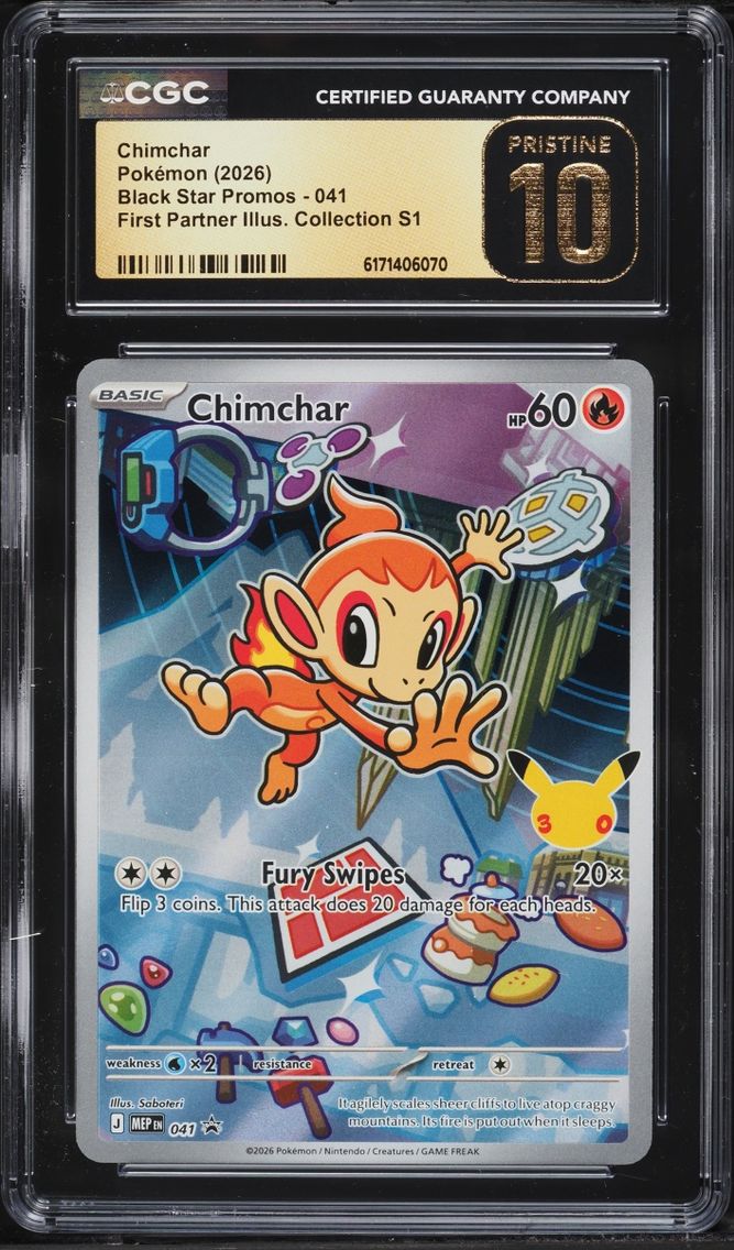 2026 Pokemon Mega Promo First Partner Illustration S1 Full Art Chimchar #41 CGC 10 PRISTINE