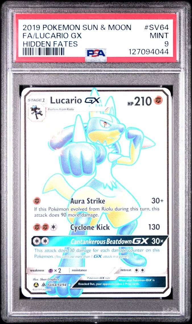 2019 #SV64 Full Art/Lucario GX PSA 9 Sun & Moon Hidden Fates