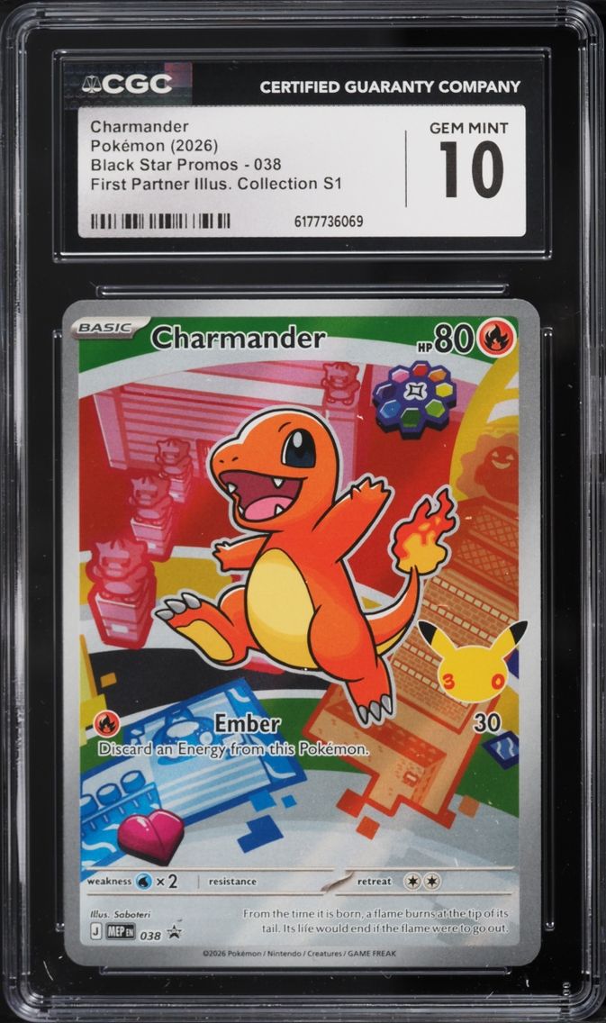 2026 Pokemon Mega Evolution Promo First Partner Illustration S1 Full Art Charmander #38 CGC 10