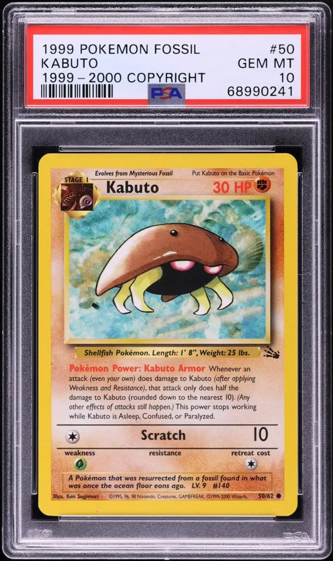 1999 #50 Kabuto PSA 10 Pokemon Fossil '99-00 Copyright