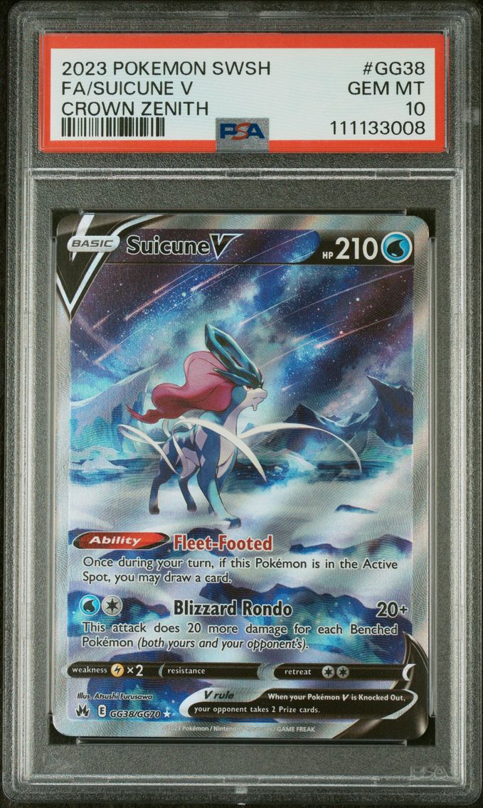 2023 #GG38 Full Art/Suicune V PSA 10 Sword and Shield Crown Zenith
