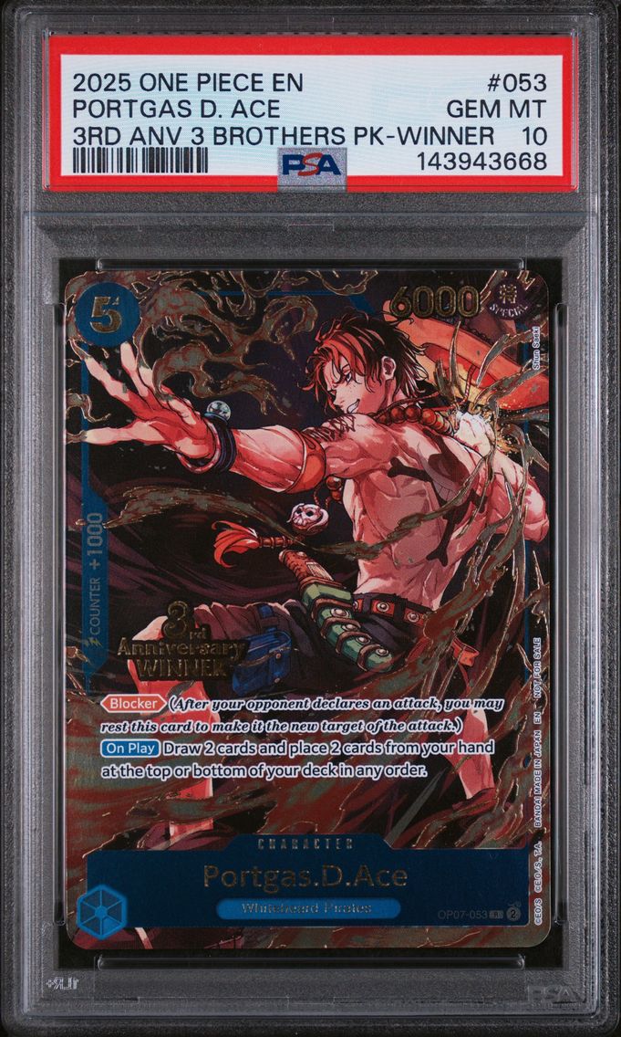 2025 #053 Portgas D. Ace PSA 10 One Piece 3rd Anniversary Tournament 3 Brothers Pack