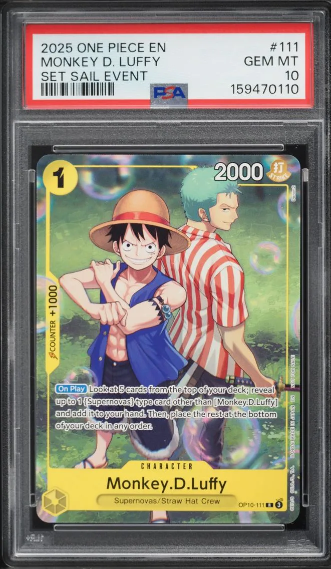 2025 #OP10-111 Monkey D. Luffy PSA 10 One Piece Promo Set Sail Event