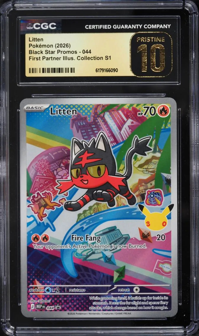 2026 Pokemon Mega Promo First Partner Illustration Full Art Litten #44 CGC 10 PRISTINE