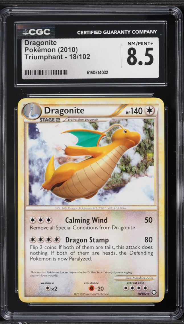 2010 Pokemon HeartGold & SoulSilver Triumphant Dragonite #18 CGC 8.5 NM-MT+