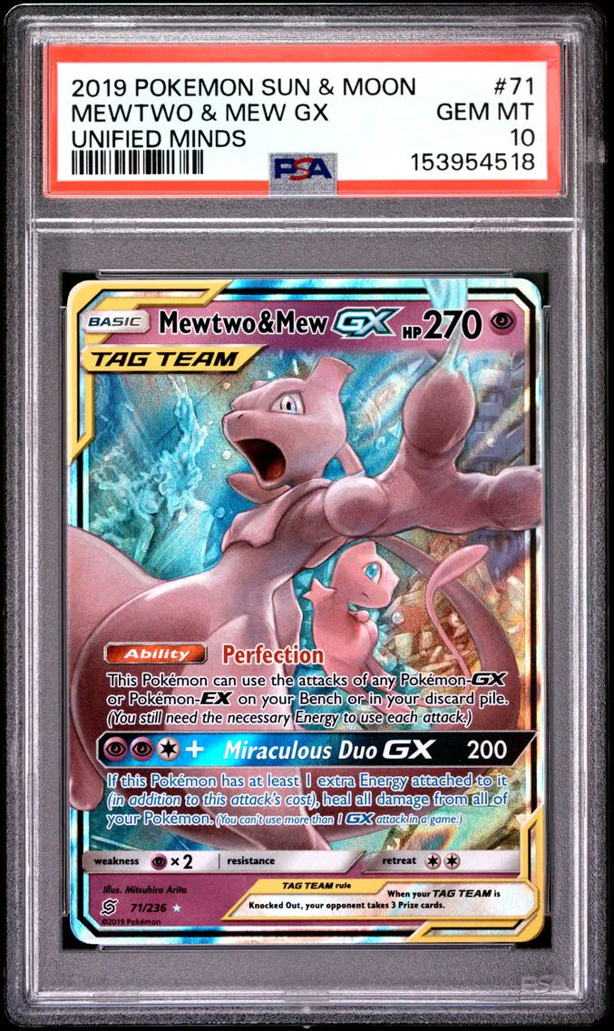 2019 #71 Mewtwo & Mew GX PSA 10 Sun & Moon Unified Minds