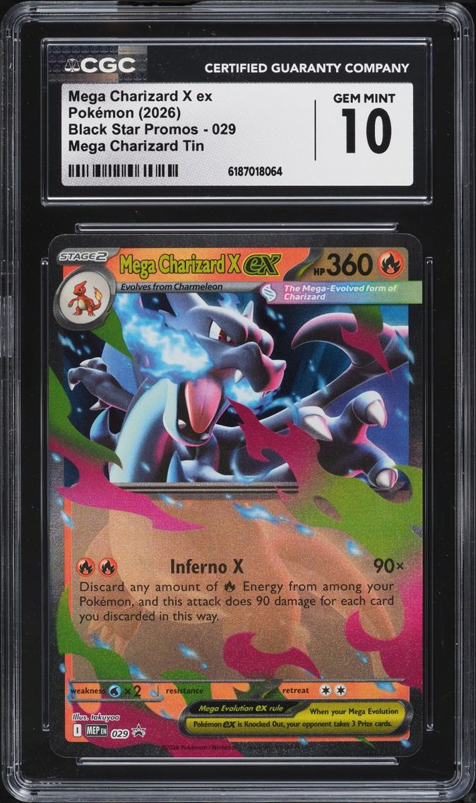 2026 #29 Mega Charizard X EX CGC 10 Pokemon Mega Evolution Black Star Promo Tin