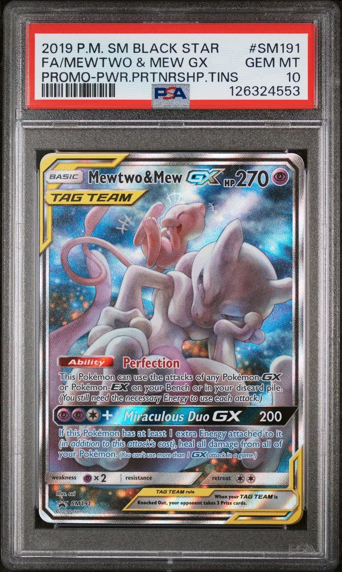 2019 #SM191 Full Art/Mewtwo & Mew GX PSA 10 SM Black Star Promo