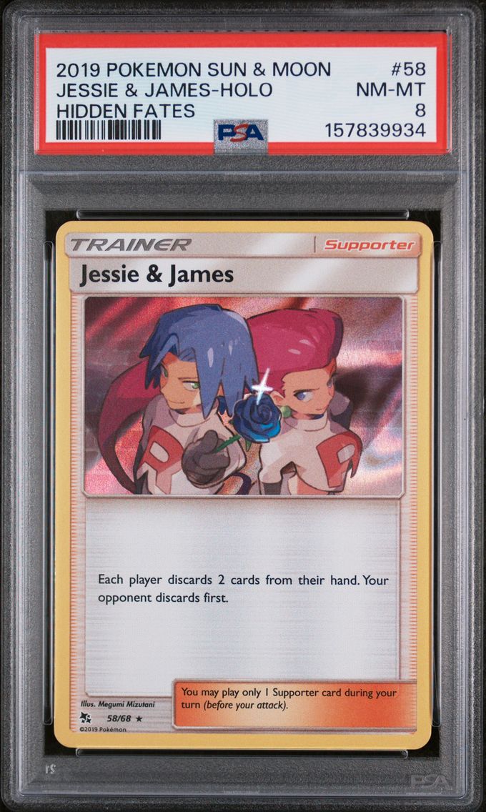 2019 #58 Jessie & James-Holo PSA 8 Sun & Moon Hidden Fates