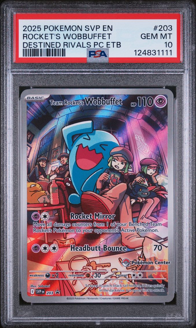 2025 #203 Team Rocket's Wobbuffet PSA 10 Svp EN-SV Black Star Promo