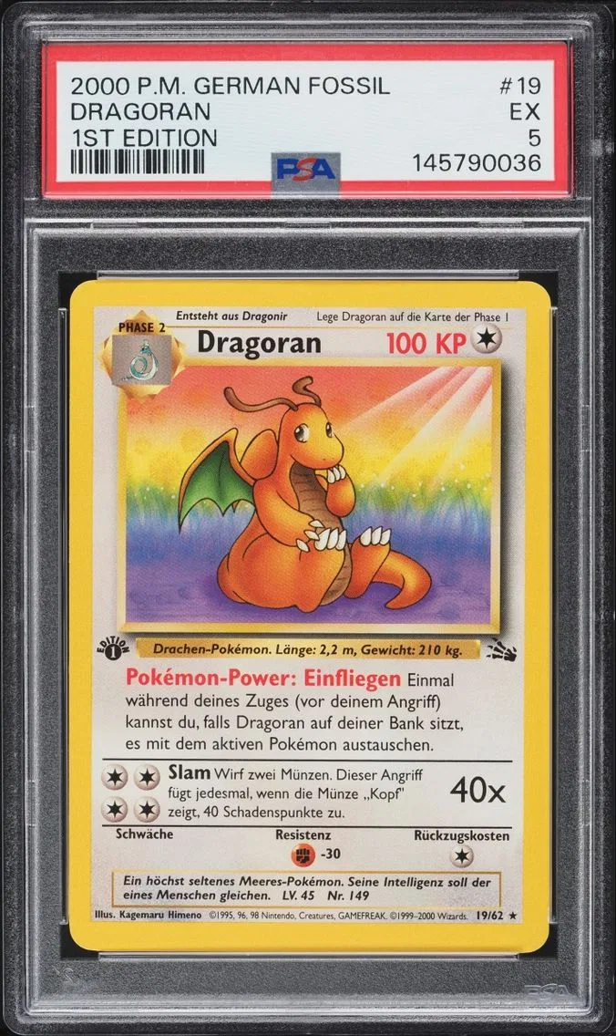 2000 Pokemon German Fossil 1st Edition Dragoran #19 PSA 5 EX