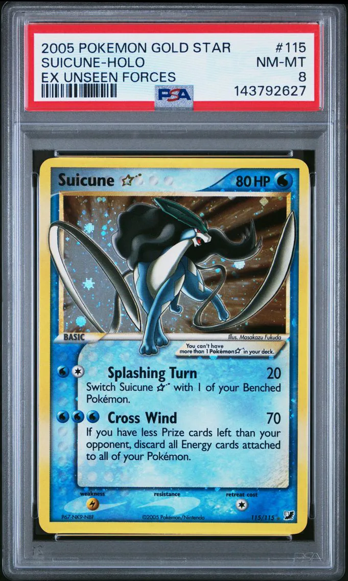 2005 #115 Suicune-Holo Gold Star PSA 8 EX Unseen Forces