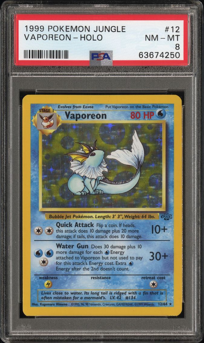1999 #12 Vaporeon-Holo PSA 8 Jungle Pokemon
