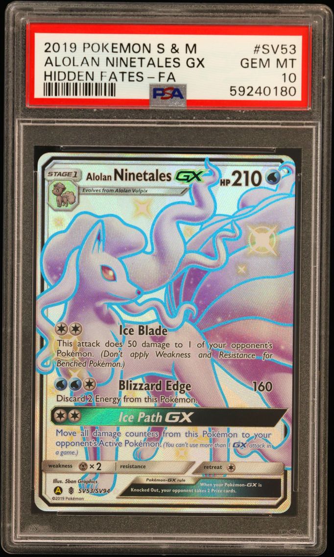 2019 #SV53 Full Art/Alolan Ninetales GX PSA 10 Sun & Moon Hidden Fates