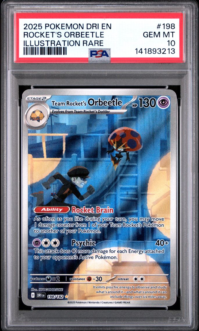 2025 #198 Team Rocket's Orbeetle PSA 10 Dri EN-Destined Rivals Pokemon