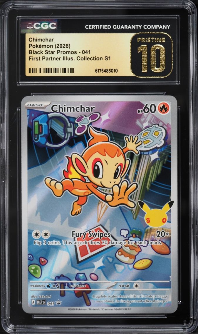 2026 Pokemon Mega Promo First Partner Illustration Full Art Chimchar #41 CGC 10 PRISTINE