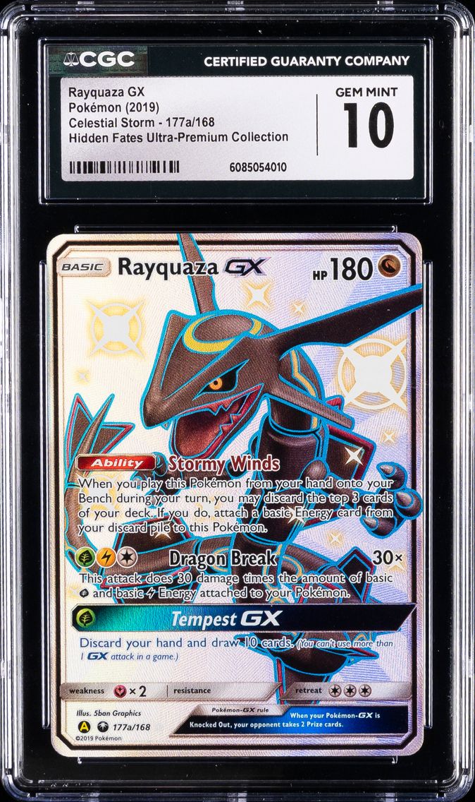 2018 #177a Full Art/Rayquaza GX CGC 10 Sun & Moon Celestial Storm Pokemon