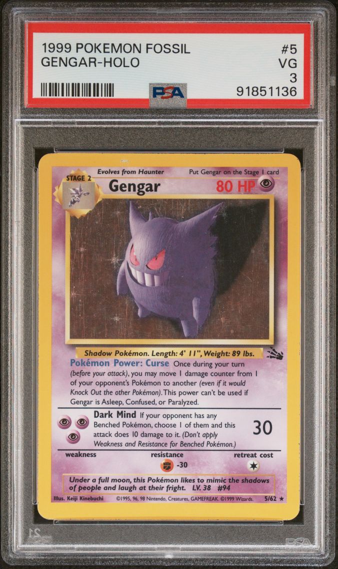 1999 #5 Gengar-Holo PSA 3 Fossil Pokemon
