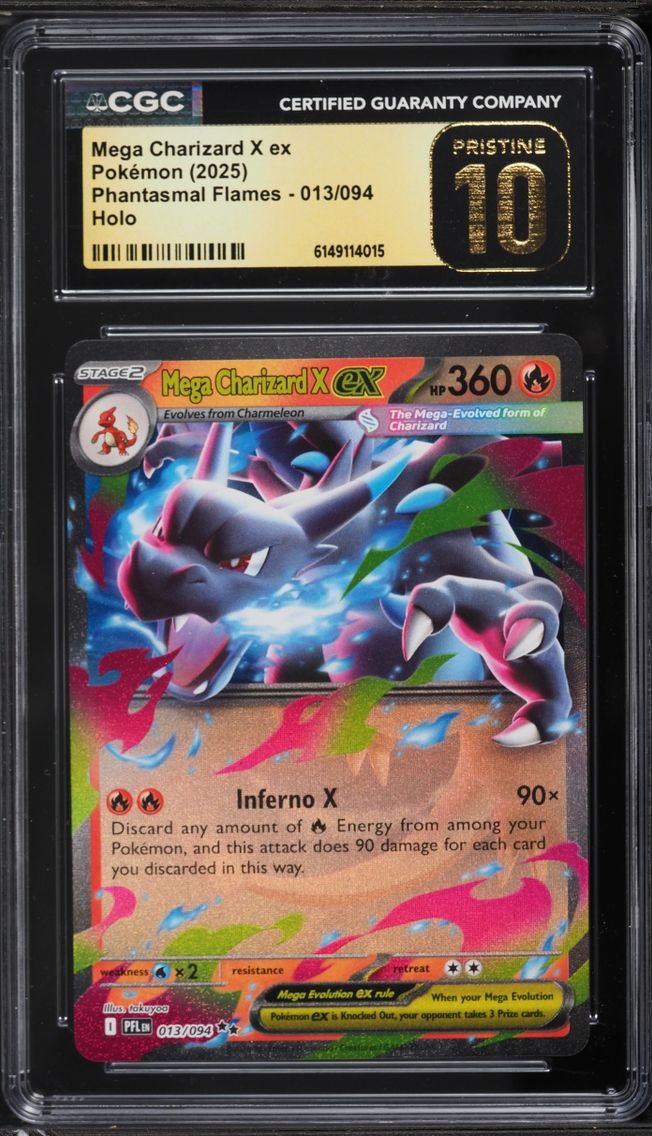 2025 #13 Mega Charizard X Ex CGC 10 Pokemon Mega Evolution Phantasmal Flames Holo