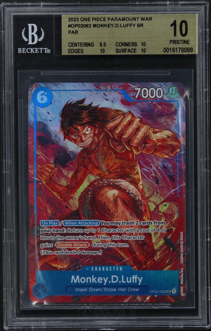 2023 #OP02062 Monkey.D.Luffy ALT ART SR BGS 10 One Piece Card Game Paramount War