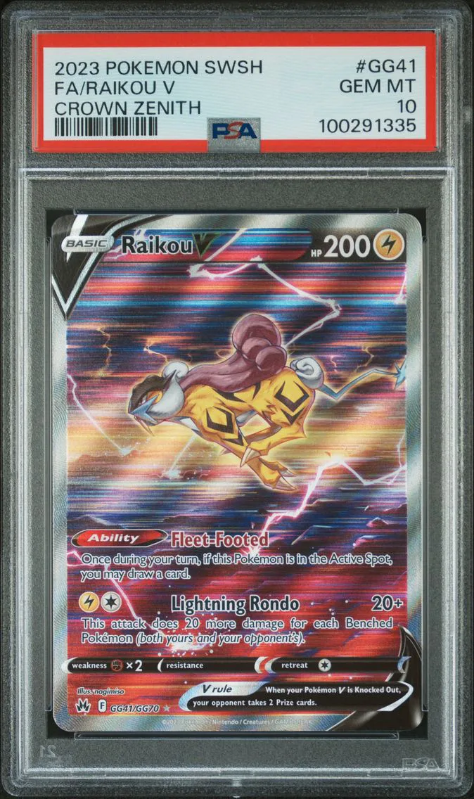 2023 #GG41 Full Art/Raikou V PSA 10 Sword and Shield Crown Zenith Pokemon