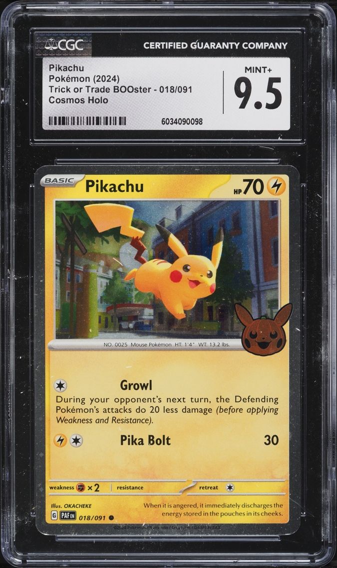2024 Pokemon Scarlet & Violet Paldean Fates Trick Or Trade Holo Pikachu #18 CGC 9.5 MINT+
