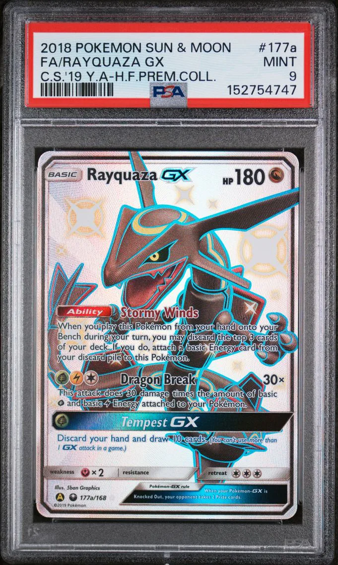 2018 #177a Full Art/Rayquaza GX PSA 9 Sun & Moon Celestial Storm
