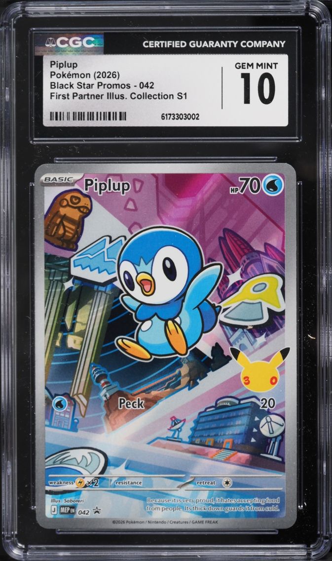 2026 Pokemon Mega Promo First Partner Illustration S1 Full Art Piplup #42 CGC 10 GEM MINT